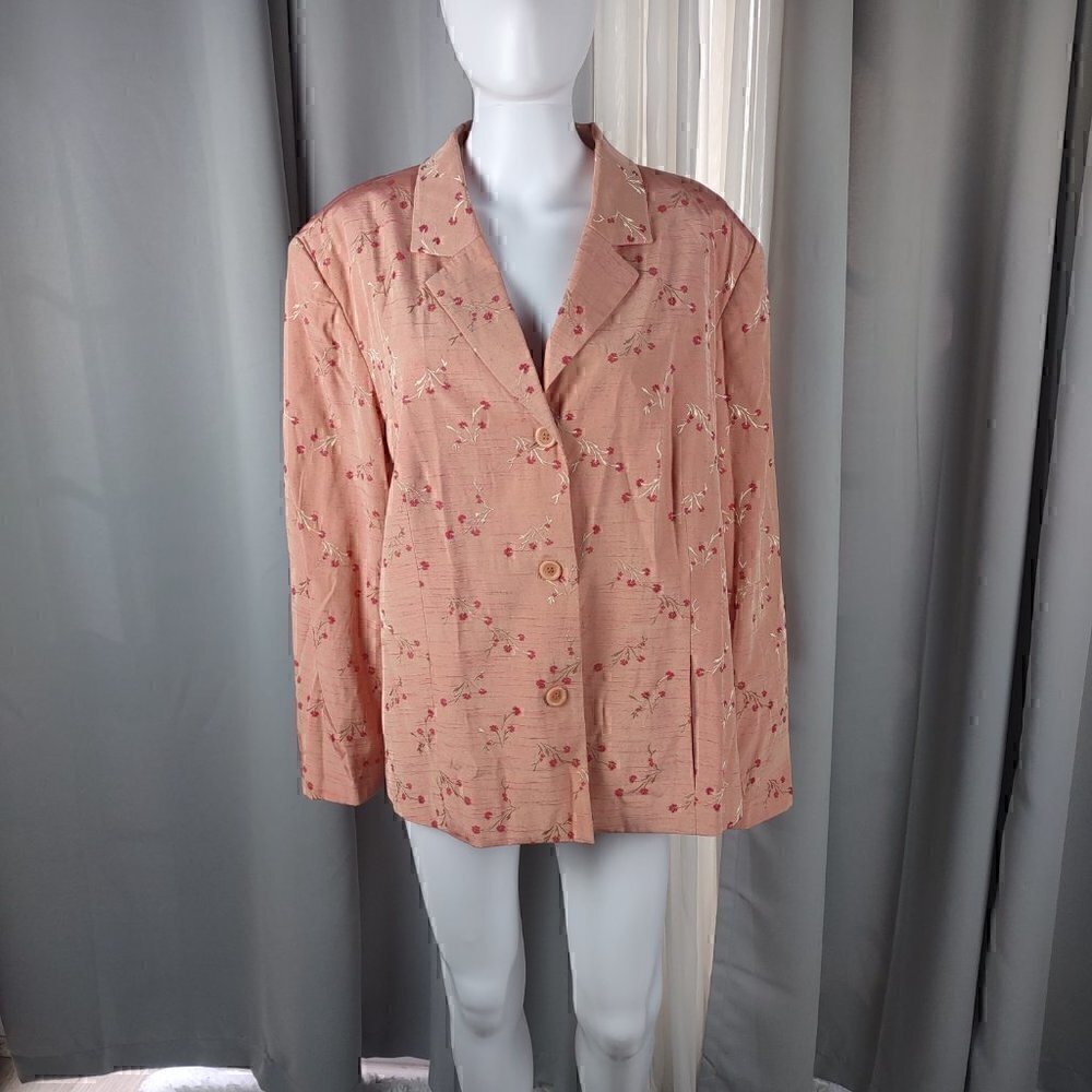 Maggie McNaughton Peach Pink Floral Flower Button Up Blazer, Jacket. Size 22W